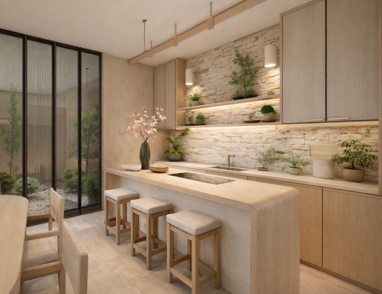 Japandi kuchyně (vizualizace)